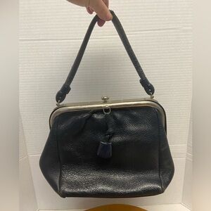 Vintage Unbranded Pebbled Navy Blue Leather Locket Handbag